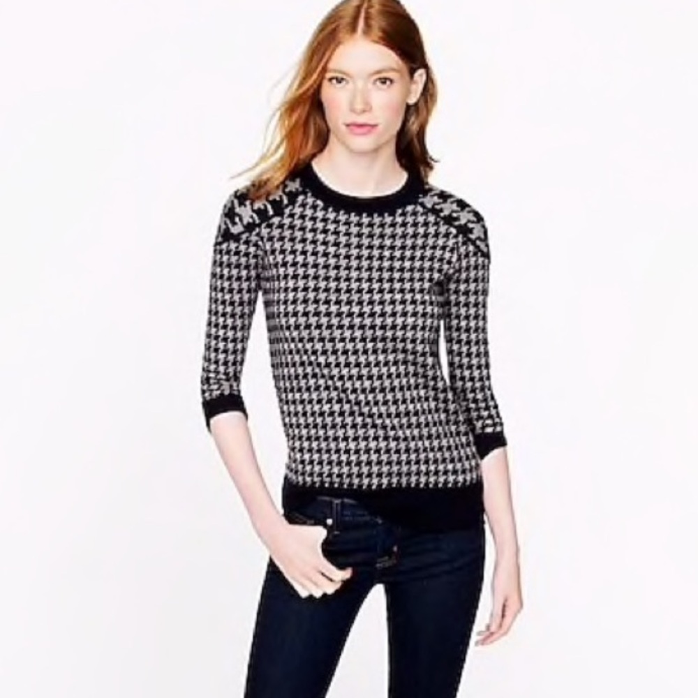 NWOT J. Crew Blue and Gray Herringbone Tippi Merino Wool Sweater, Size Small